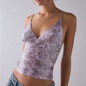 New! UO Helly ruched plunging rhinestone strap tank top, new in plastic